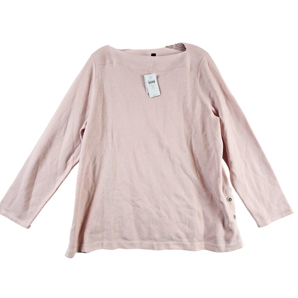 J Jill Wearever Knit Sweater Women 1X Pink Cotton/Poly Side Button Pullover